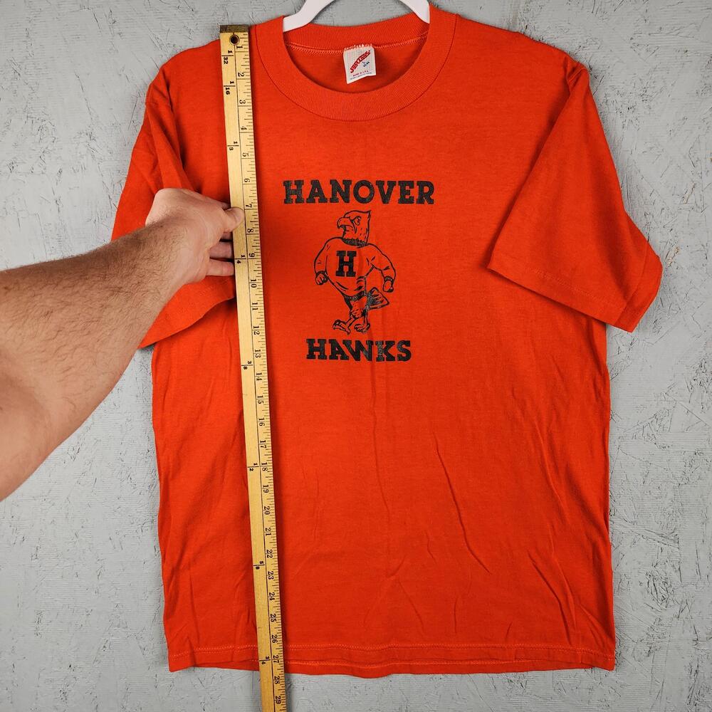 Vintage Hanover Hawks Shirt Mens Large Orange Graphic Logo 80s Virginia School - Picture 6 of 15